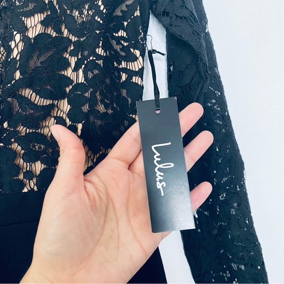 Lulus NEW Swoon-er Or Later Long Sleeve Lace Deep V Little Black Dress XS - Picture 6 of 8